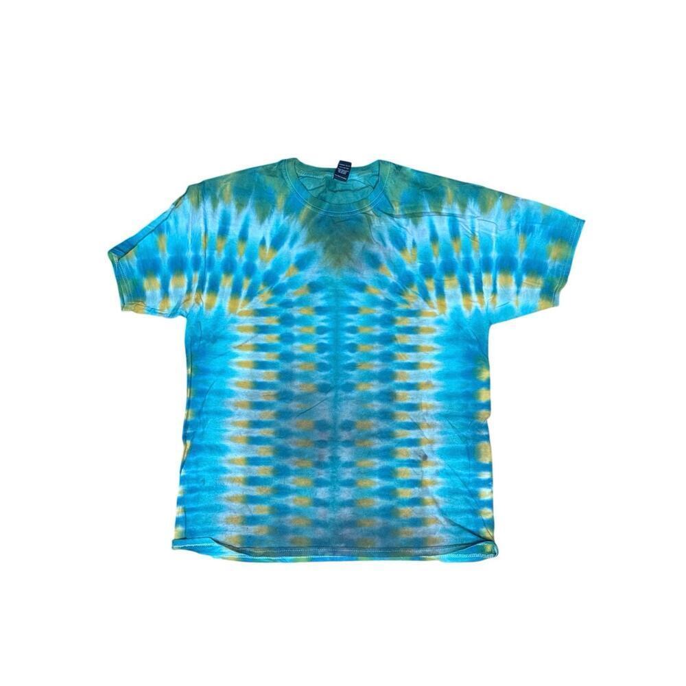 Jammin’ Dyes Tie Dye T-Shirt Mens Large Made in USA Blue Green Yellow Hippie